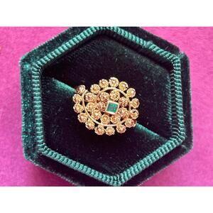 18k Solid Yellow Gold Antique Emerald Indian Filigree ring size 7 Estate Vintage